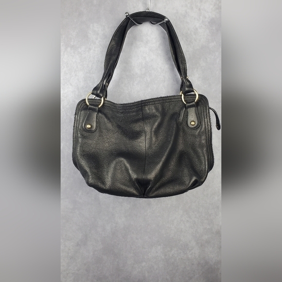 Talbots Black Pebbled Leather Hobo Shoulder Purse Handbag Zip Pockets Tassles - Picture 5 of 8